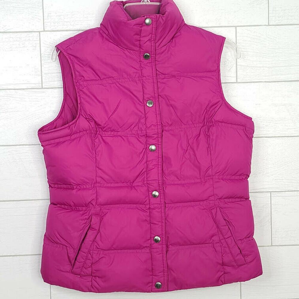 Lands End Puffer Vest Down Feathers Pink Magenta Small Sleeveless Jacket Pockets - Picture 11 of 11